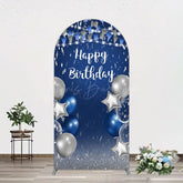 Lofaris Blue Grey Balloon Flags Happy Birthday Arch Backdrop